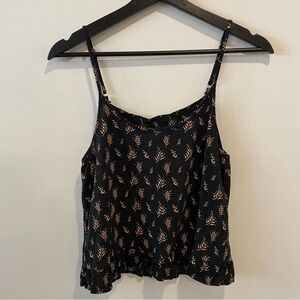 Cropped ruffle tank size small flowy viscose leaf pattern black top